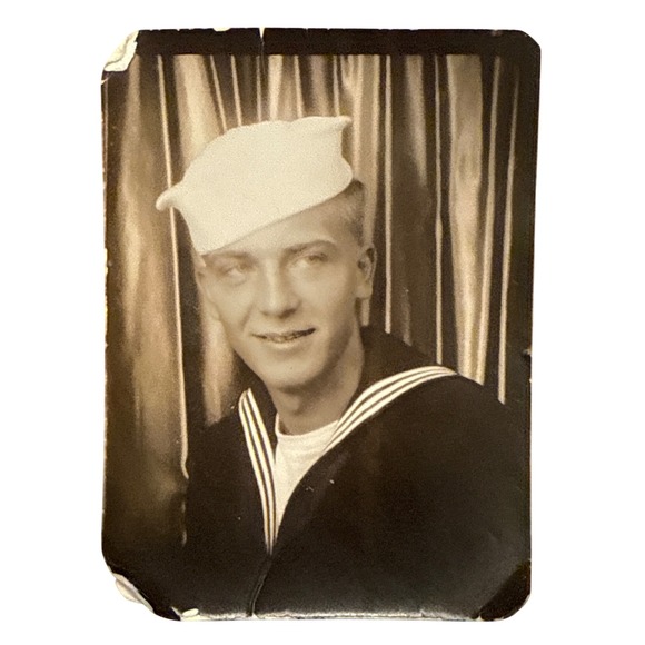 1940's Navy Man Black/white Photo Booth Photograph Pewter Frame Selangor silver - Picture 1 of 8